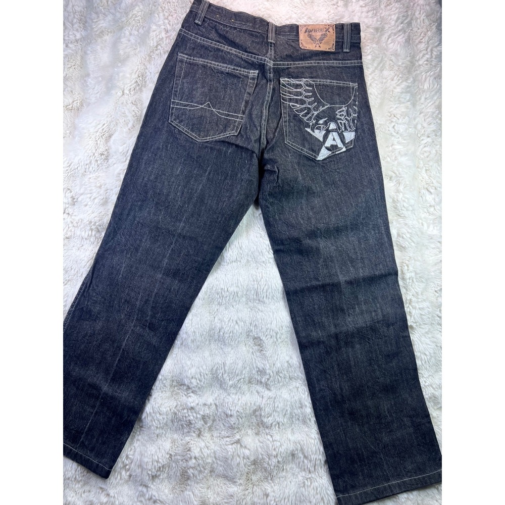 Vintage Avirex Mens Black Denim Jeans 30x30 Embroidered Eagle Pocket Y2K A32